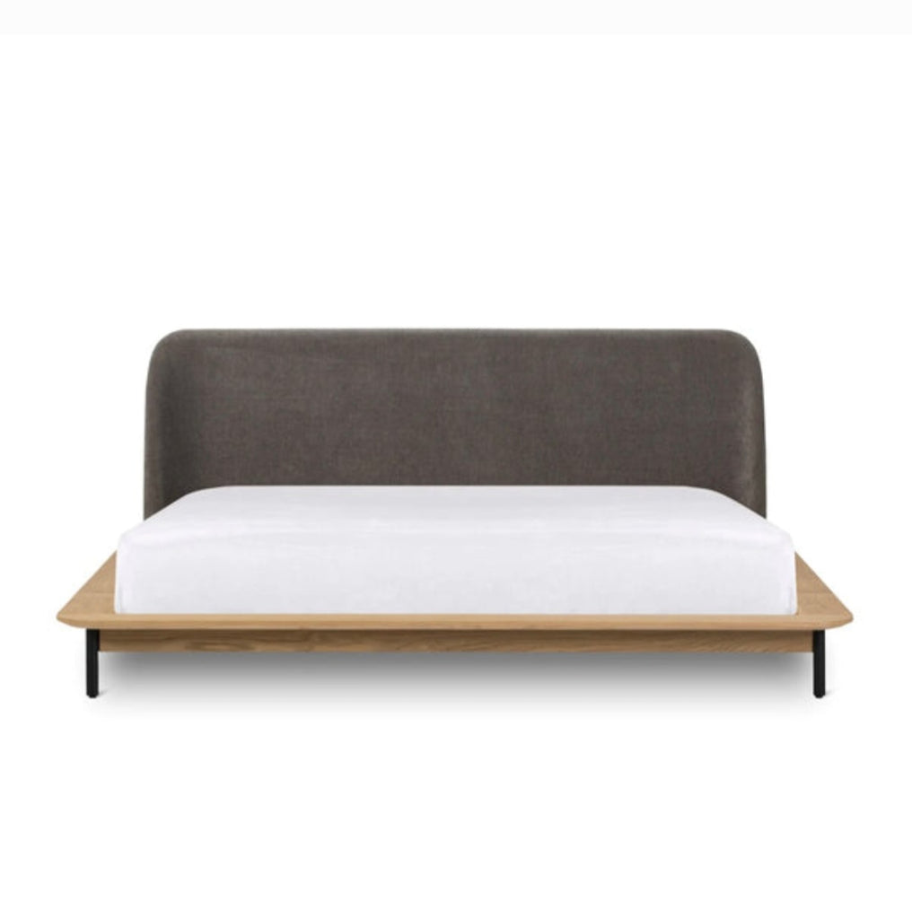 Moe's Designer King Size Oak Platform Low Profile Deluxe Curved Bed Frame New In Box Grey In Color