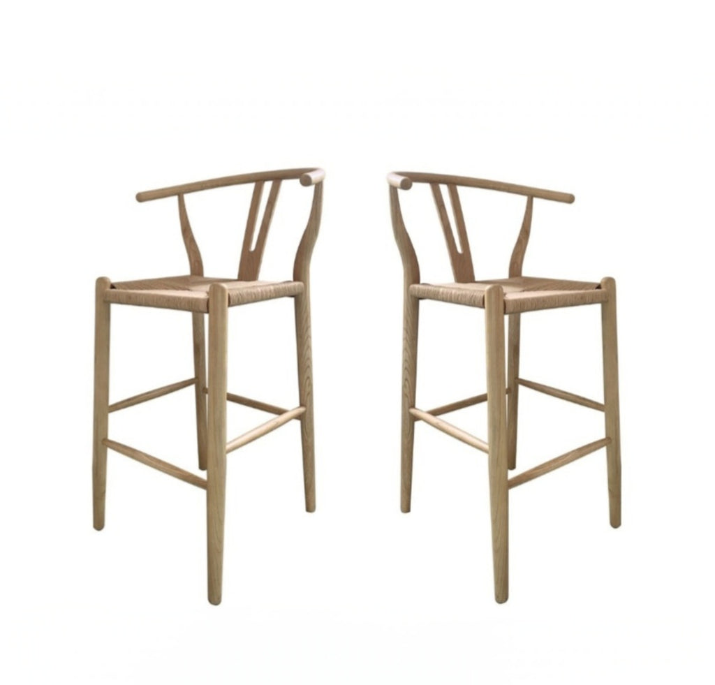 Moe's Designer Set of 2 Bar Stool Chair New In Box Durable Modern Contemporary Solid Wood With Footrest