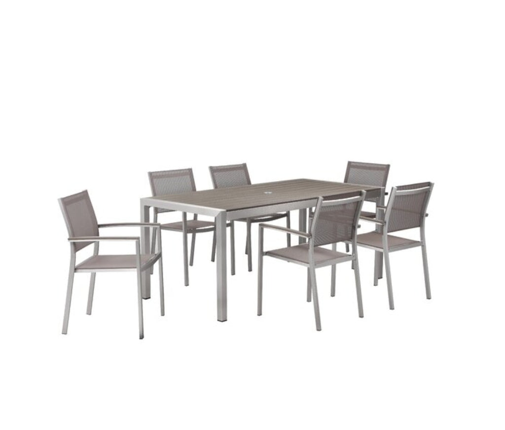 7 Piece Outdoor Patio Dining Set With Table Stacking Chair Brand New Aluminum Frame Durable Sling Design Grey Finish