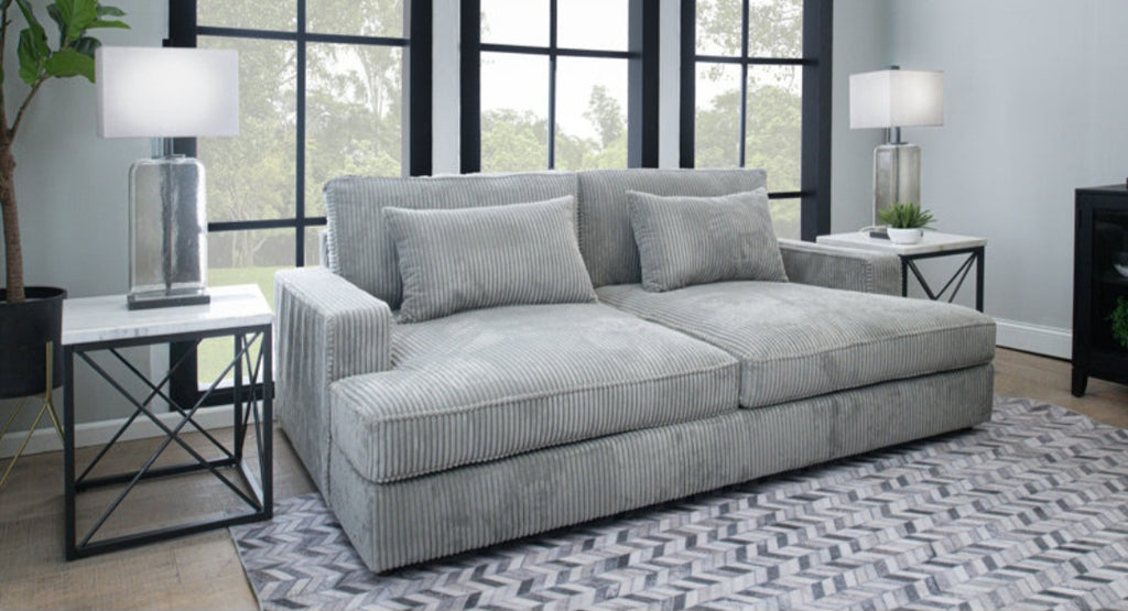 Oversized 96" Plush Velvet Feel Corduroy Sofa Couch Chaise Lounger Ultimate Comfort Designer Quality