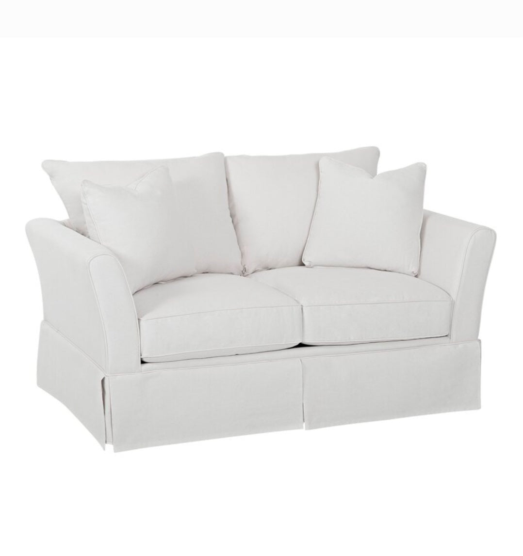 Klaussner Bleach White Cotton Slipcovered 63" Loveseat Sofa Couch Ches
