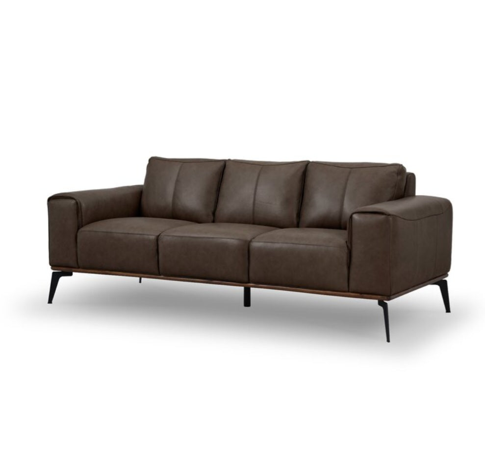 86" Genuine Top Grain Leather Sofa Couch New Mid Century Modern Design Brown In Color Quality