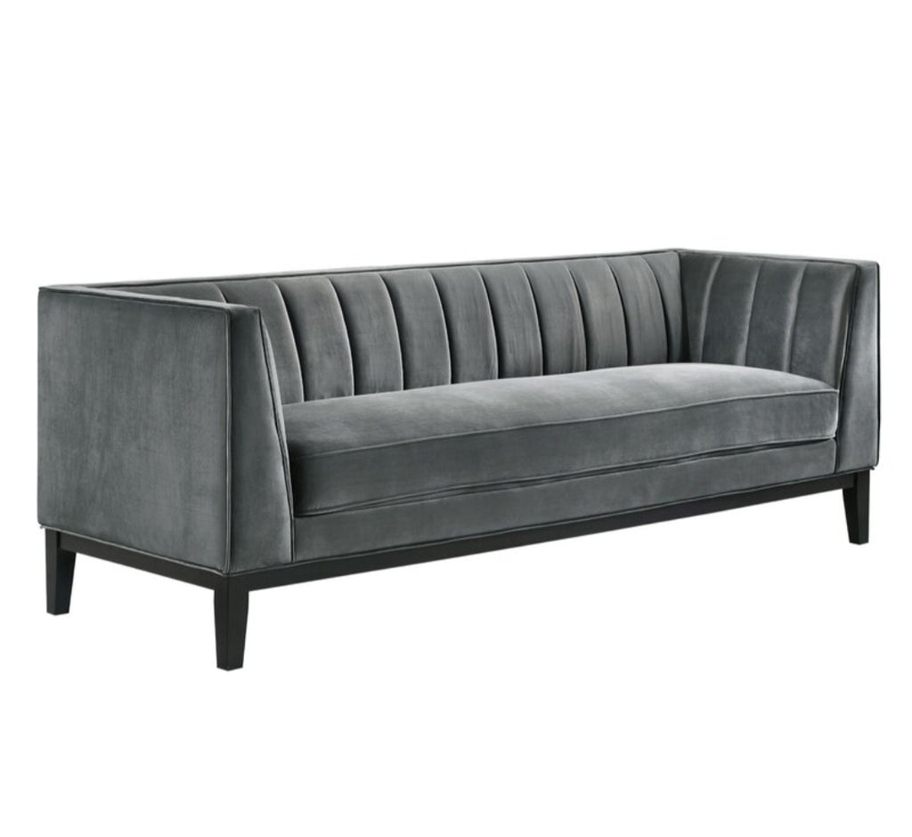85" Sofa Couch Wood Base High Quality Grey Velvet Tufted Tuxedo Arms Mid Century Modern Contemporary Furniture New