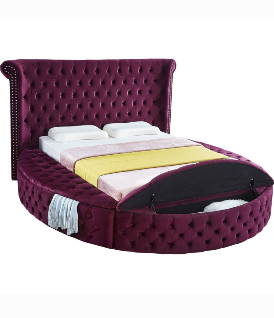 Tufted Velvet Upholstered Platform Storage Bed Frame Queen Size Purple In Color Brand New Low Profile Plush