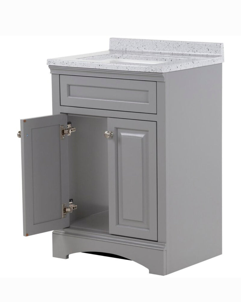 24.5" Single Bathroom Vanity Set Brand New Cultured Marble Top Sink Included Grey W/ Cabinet Storage