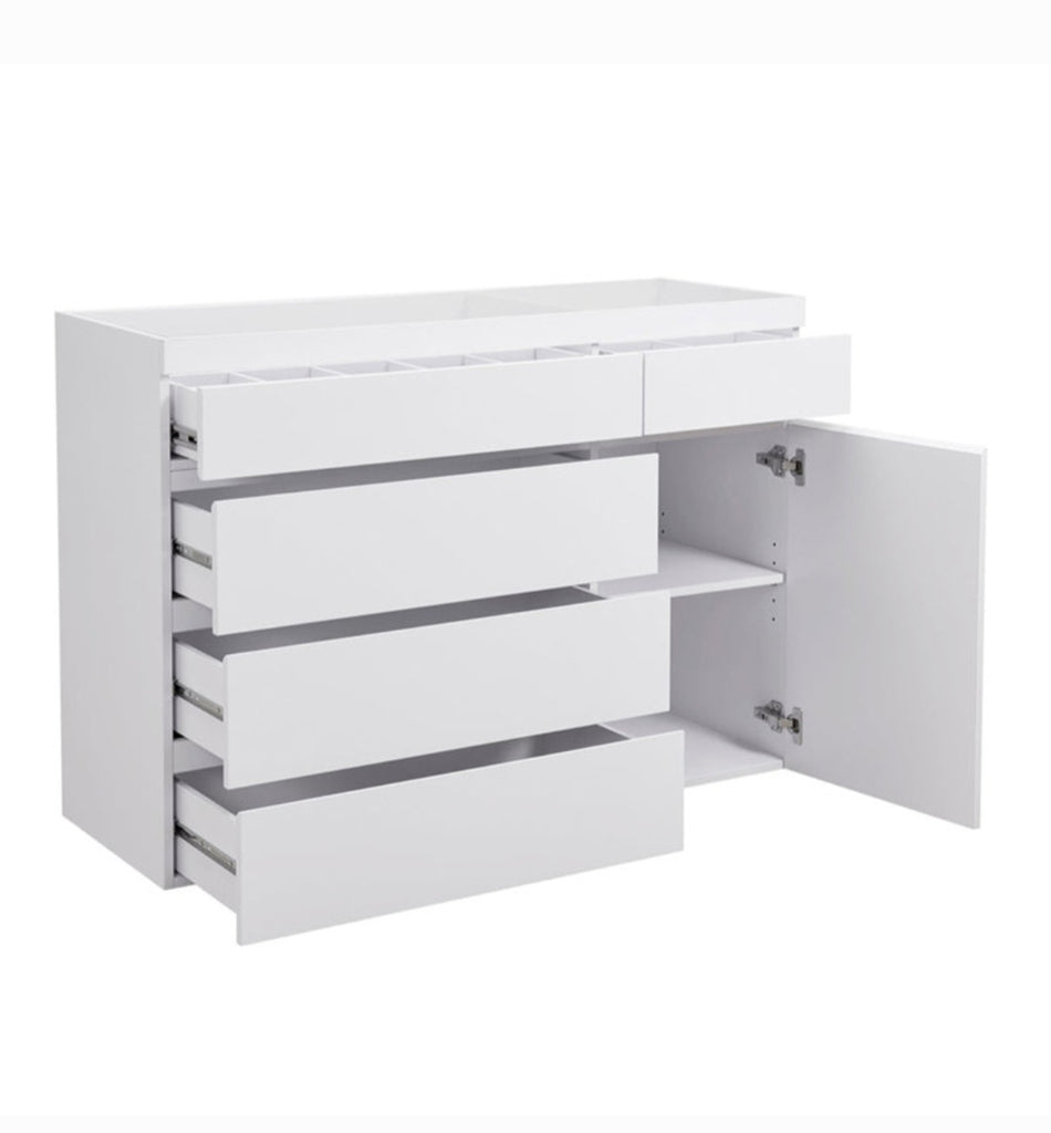 45.3" White Credenza Display Sideboard Dresser 5 Drawer Glass Top Vanity Organizer Storage Bedroom Furniture New