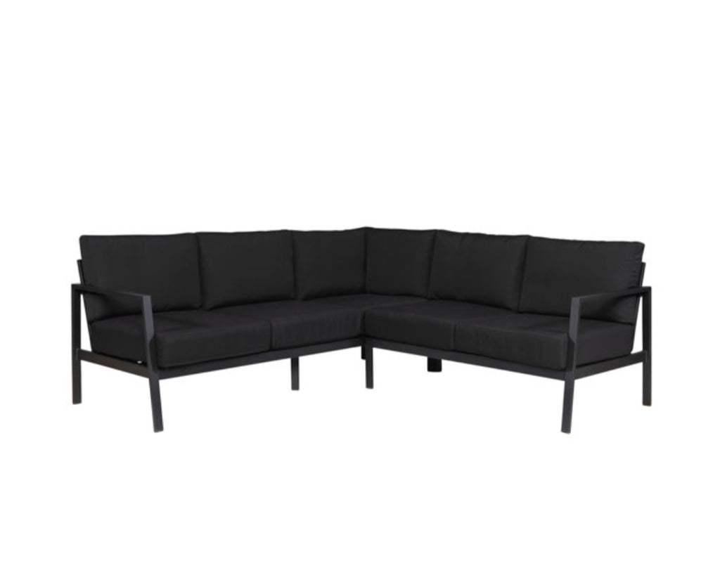78" Patio Sectional Sofa Couch Metal Frame With Black Cushions New Outdoor Quality Sunbrella Comfortable