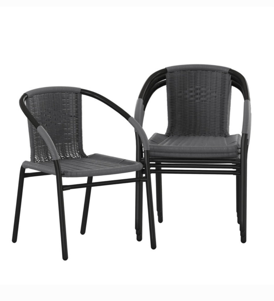 Outdoor Patio Stacking Chair Wicker Rattan New Durable Quality Set Of 2 Black / Grey In Color Comfortable Seat