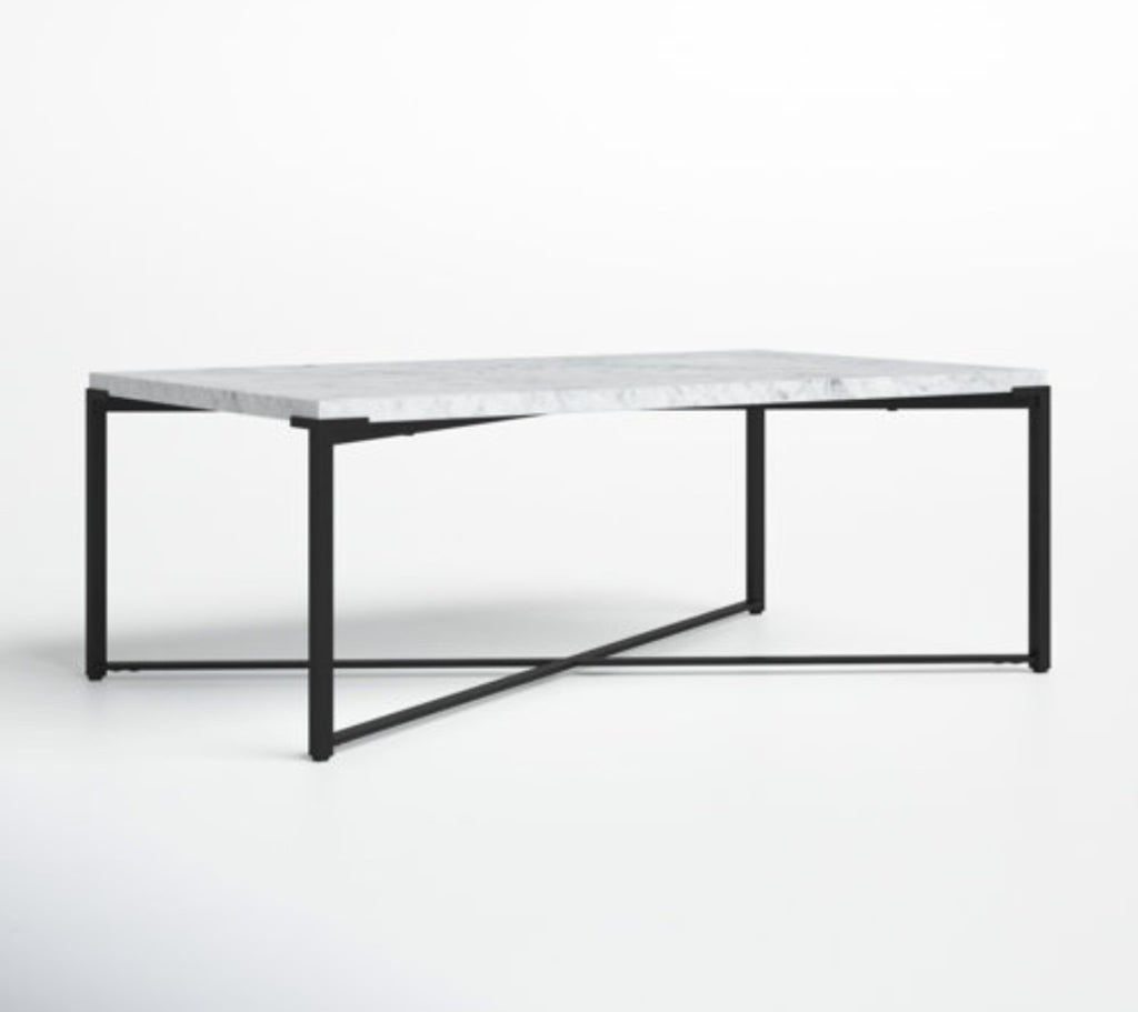 48" Matte Black Frame Coffee / Cocktail Table New In Box Genuine Carrara Marble Top Modern Design Furniture