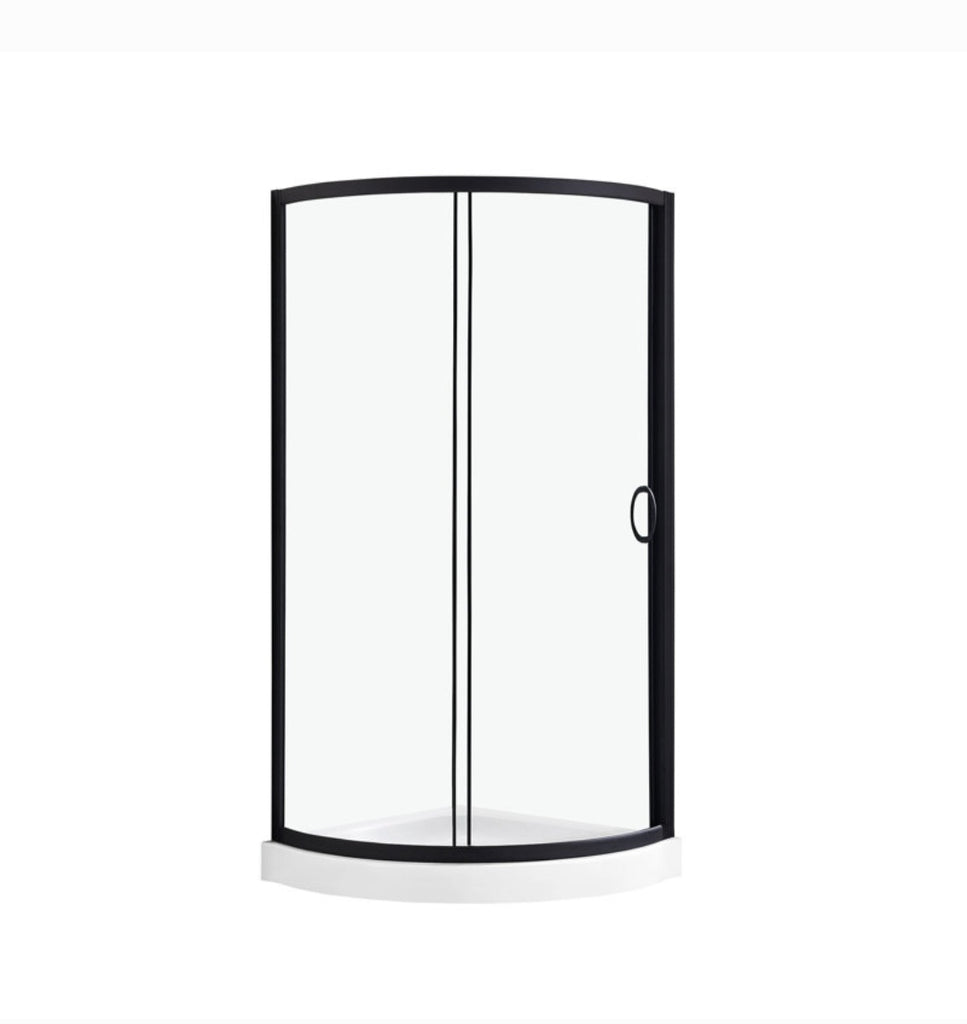 Bathroom Framed Round Reversible Shower Kit Base Included 35.04" x 76.97" Tempered Glass Corner Design Sliding Door Black Accents