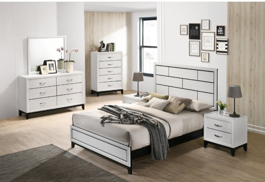 6 Piece Bedroom Set New In Box Dresser / Chest / Mirror / Queen Bed Frame / 2 x Nightstands Ample Storage Modern Contemporary Bedroom Furniture