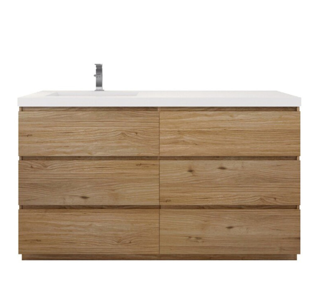 60" Bathroom Vanity 6 Drawer New Solid and Durable Ample Storage Single Sink Natural Oak Finish