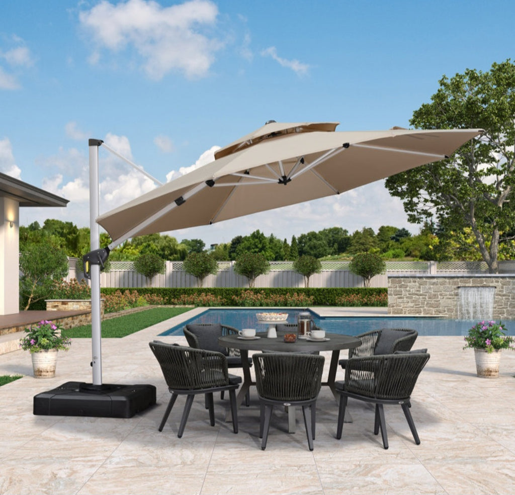 12' x 12' Beige In Color Cantilever Patio Umbrella W/ Mounting Bracket Brand New BASE NOT INCLUDED