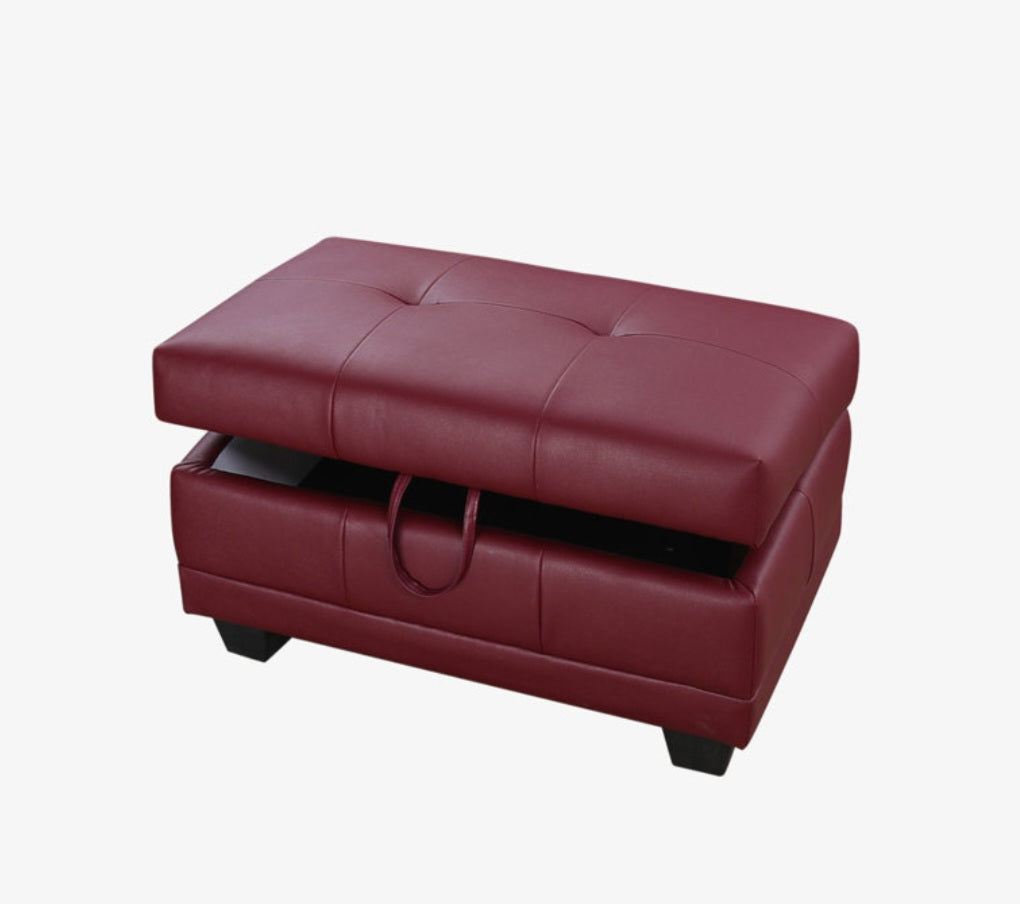33" Red Vegan Leather Storage Ottoman New Fully Assembled Comfortable Extra Seat Durable
