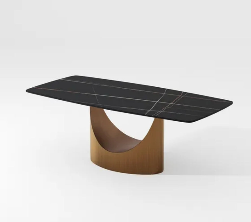 79" Sintered Stone Dining Kitchen Table Black Retro Carrara Marble Finish Modern Contemporary New
