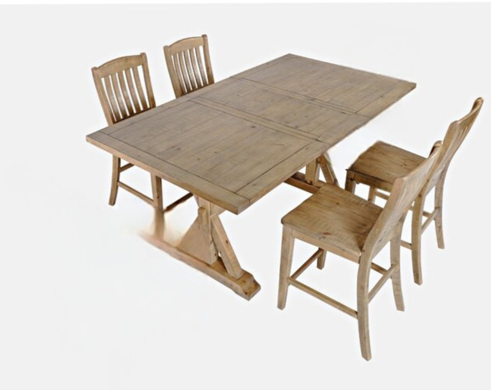 5 Piece Dining Kitchen Set Includes 4 Chairs Extendable Table With Leaf New Wood Solid Rustic Designer Quality Counter Height Distressed
