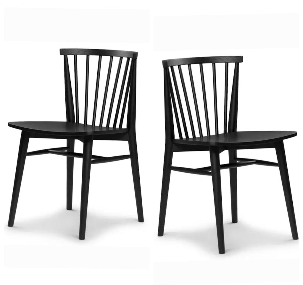 Set Of 2 Black Oak Dining Kitchen Shaker Chair Spindle Back New Assembled Home Furniture