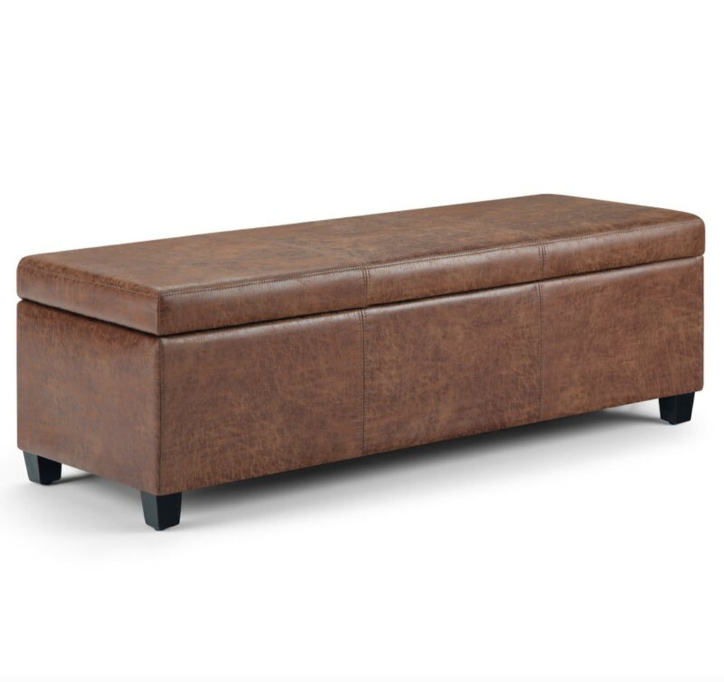 48" Cocktail Ottoman Coffee Table Quality New Modern Extra Seating Brown Vegan Leather Upholstery