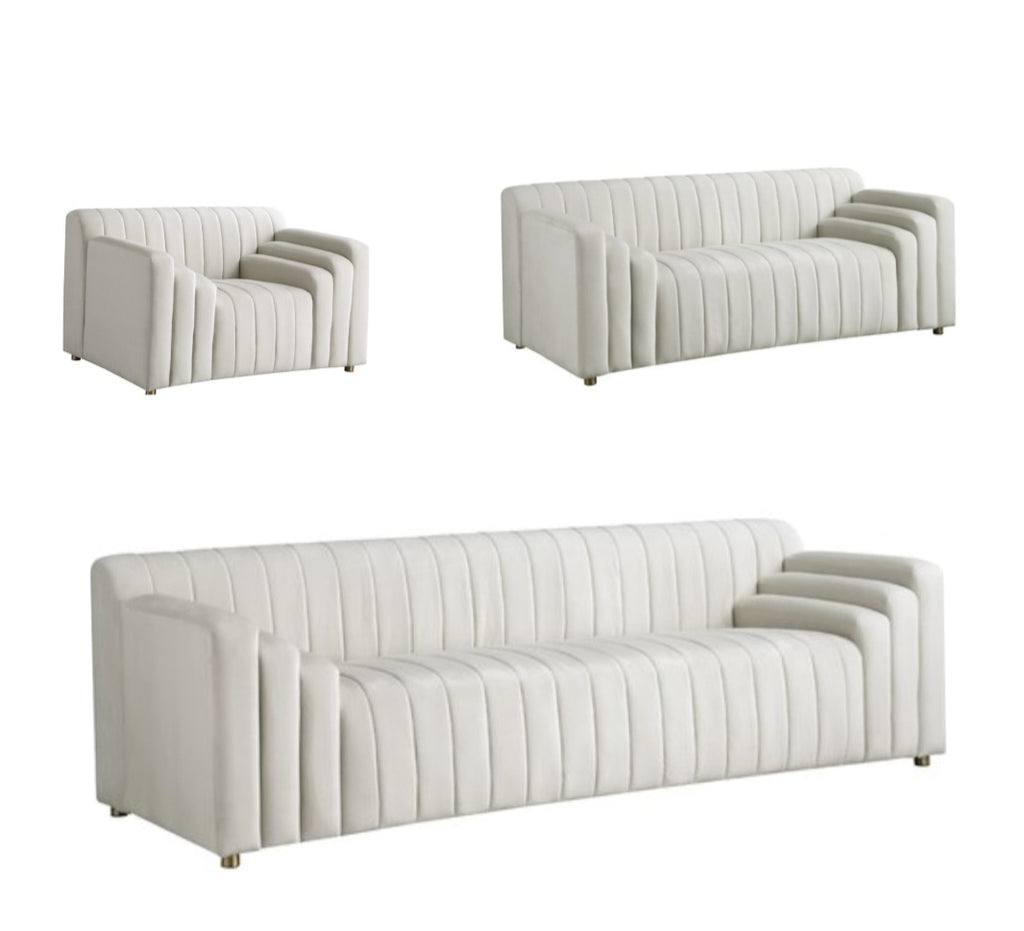 Living Room Furniture Set Includes Sofa Couch & Loveseat and Extra Wide Chair High Quality Velvet New Cream Plush