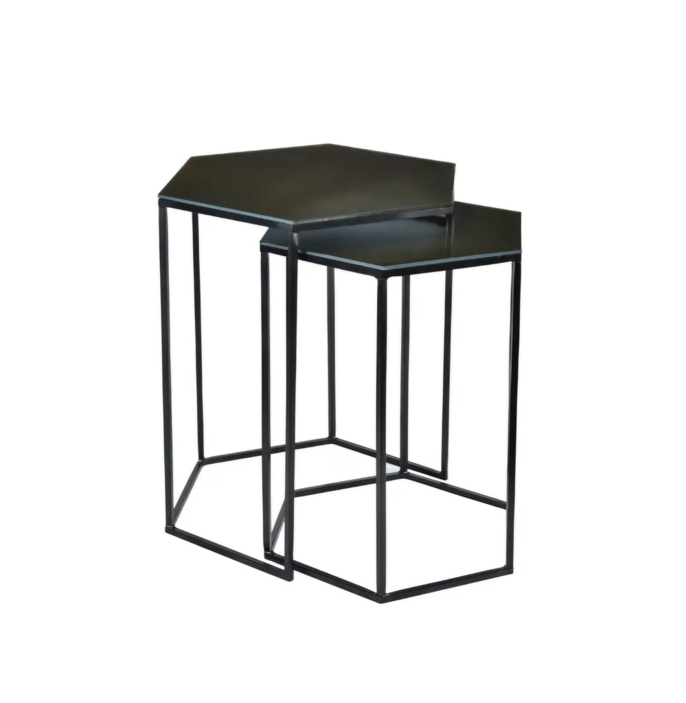 Moe's Designer Polygon Accent Nesting Tables Iron Construcrtion Set Of 2 New In Box Black Finish