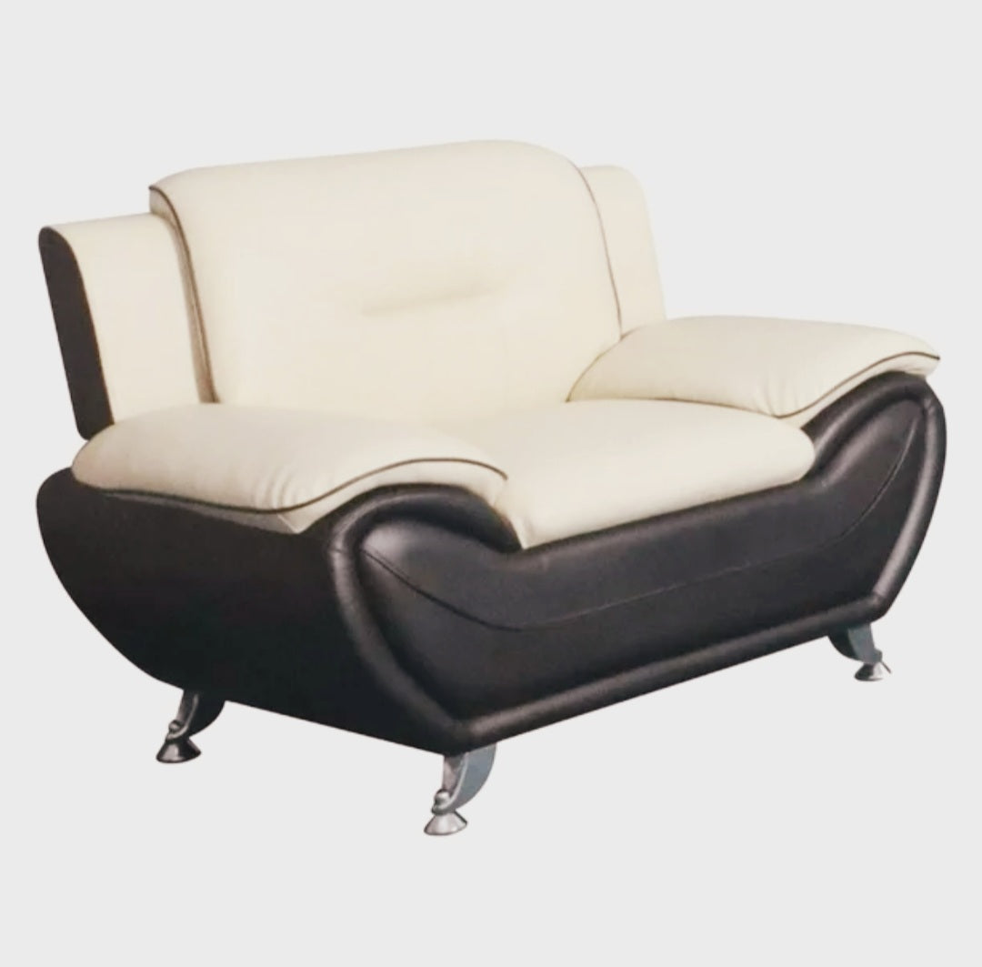 Modern Living Room Club Chair New Chrome Accents Two Tone Black & Beig