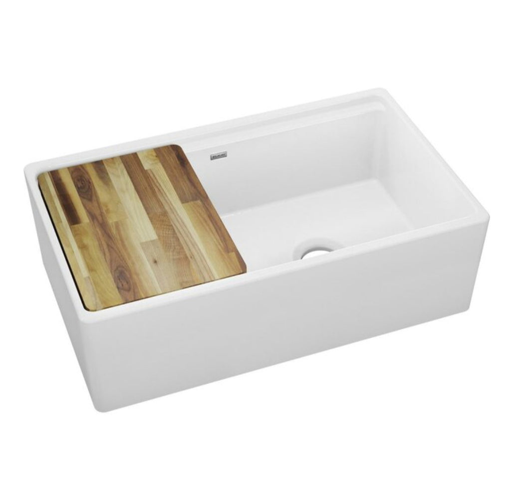 33" x 20" Elkay Double Basin Farmhouse / Apron Kitchen Prep Sink White Undermount Fireclay Glazed Finish New