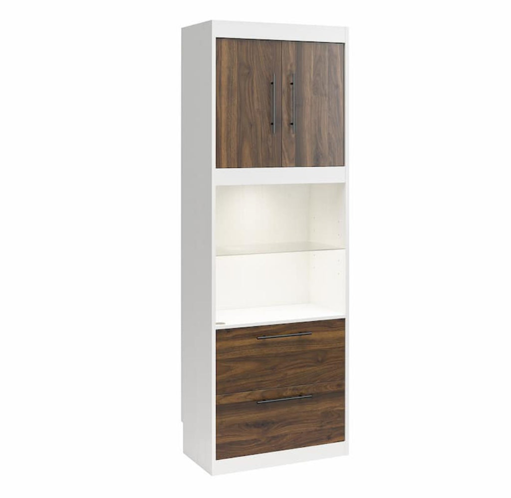 28.5" Wide Cabinet W/ Drawer Storage Open Display Shelf White / Walnut Finish New In Box LED Lighting Bedroom Furniture