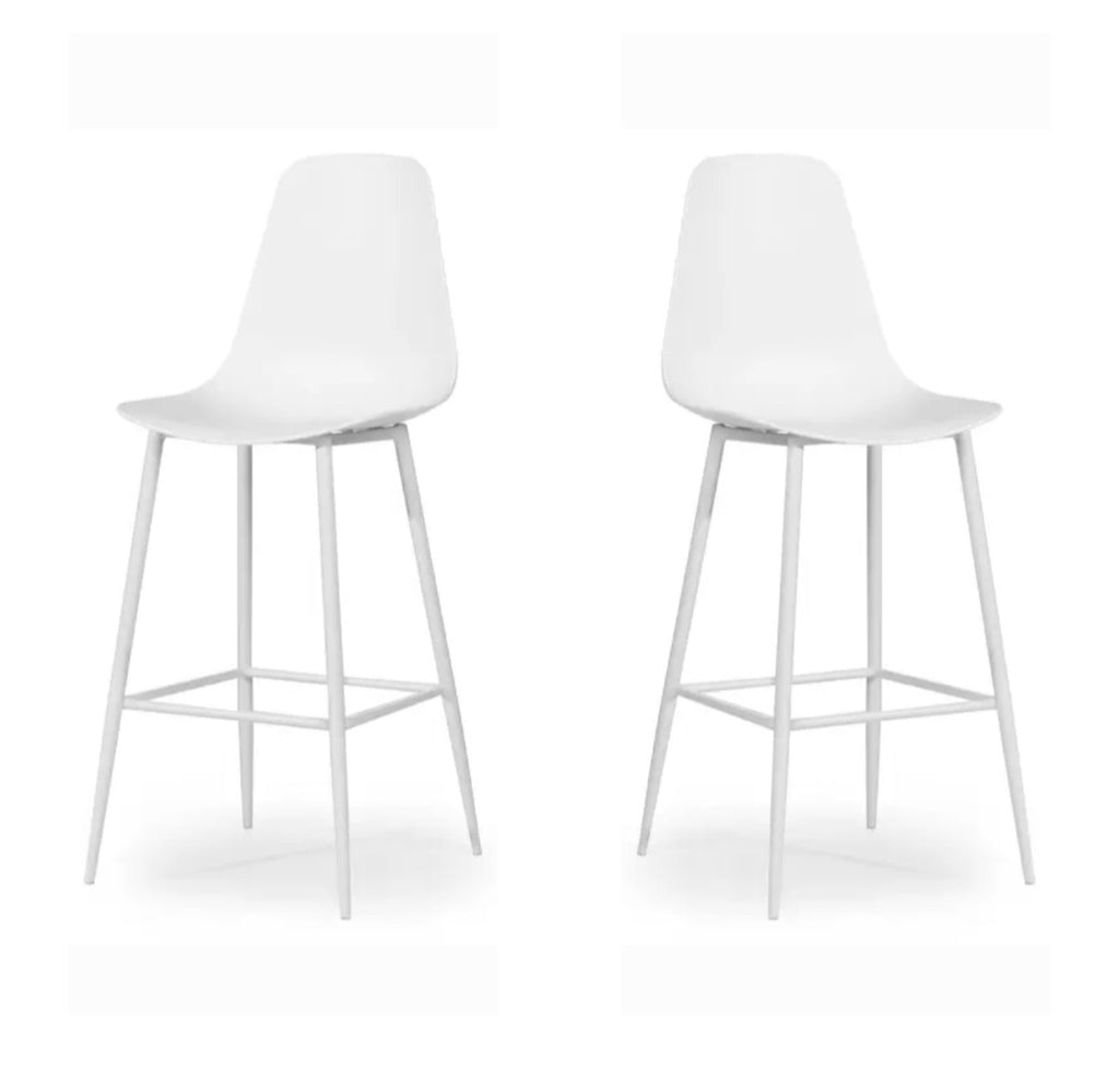 Set of 2 Pure White Bar Height Stools. New In Box Designer Quaity Comfortable Indoor or Outdoor Patio