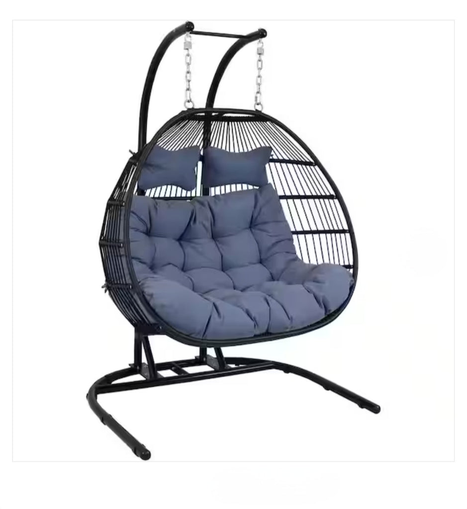 Hanging Double Loveseat Egg Swing Chair Wicker / Rattan New With Cushion Included In Grey Patio Sunroom New