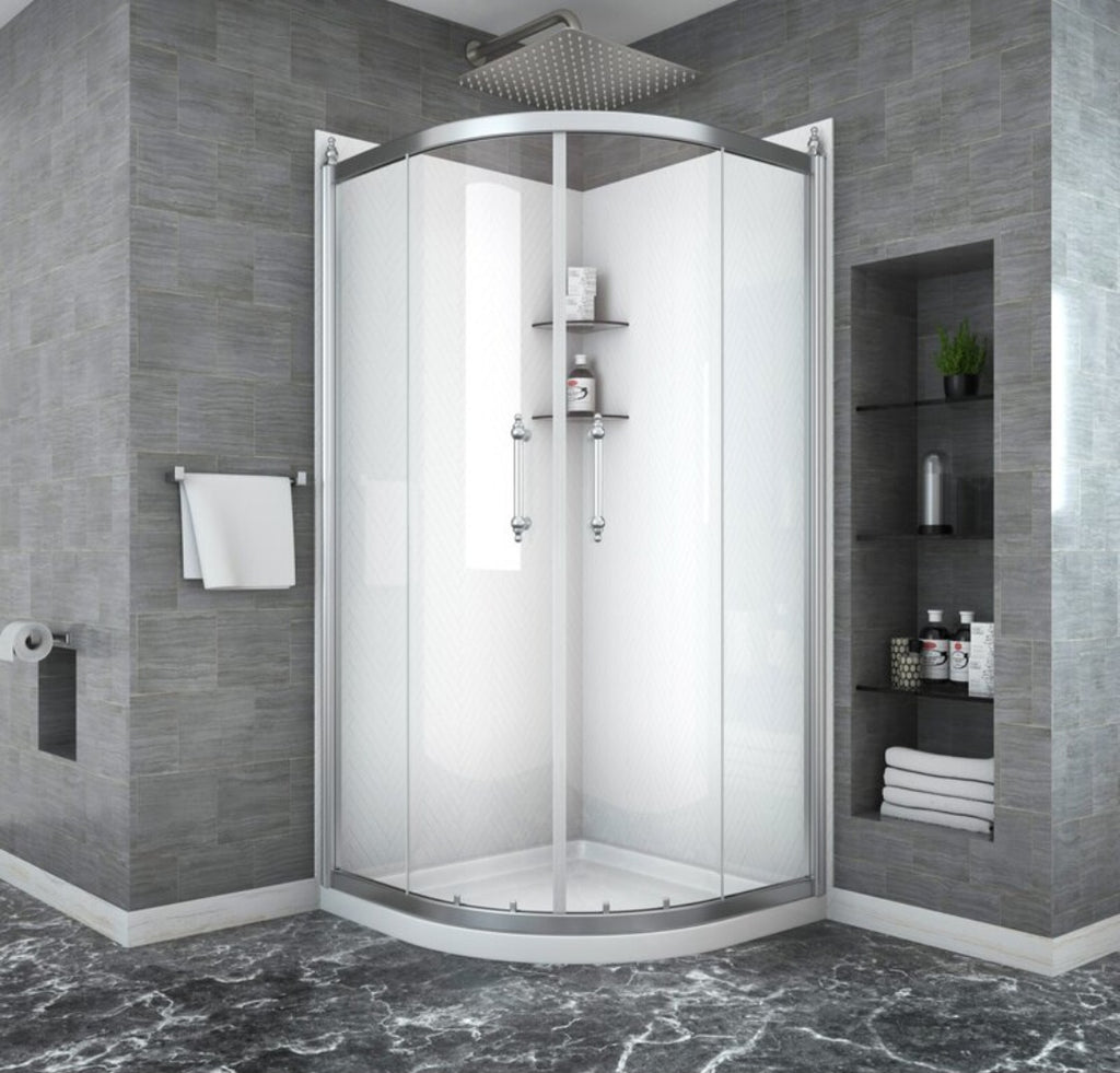 36" x 72" Semi Frameless D Shaped Double Slide Shower Enclosure Door Kit Base NOT Included Neo Corner Design Chrome Bathroom