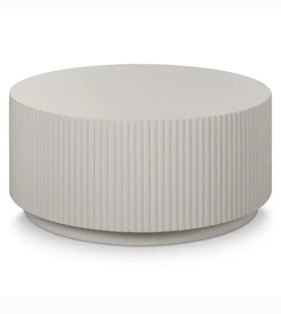 35.5" Round Coffee Cocktail Table New In Box Fluted Design Concrete Construction Modern Elegant