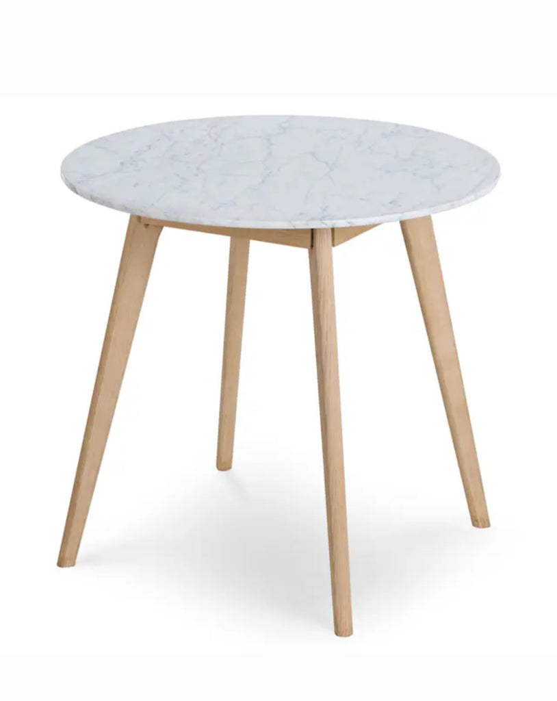 31.5" Round Accent Side Bistro Cafe Dining Table Oak Carrara Marble Kitchen New Wood Frame Quaity Furniture