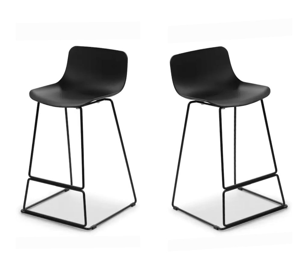 Set of 2 Black Counter Height Stools. New In Box Designer Quaity Comfortable Modern Metal Frame