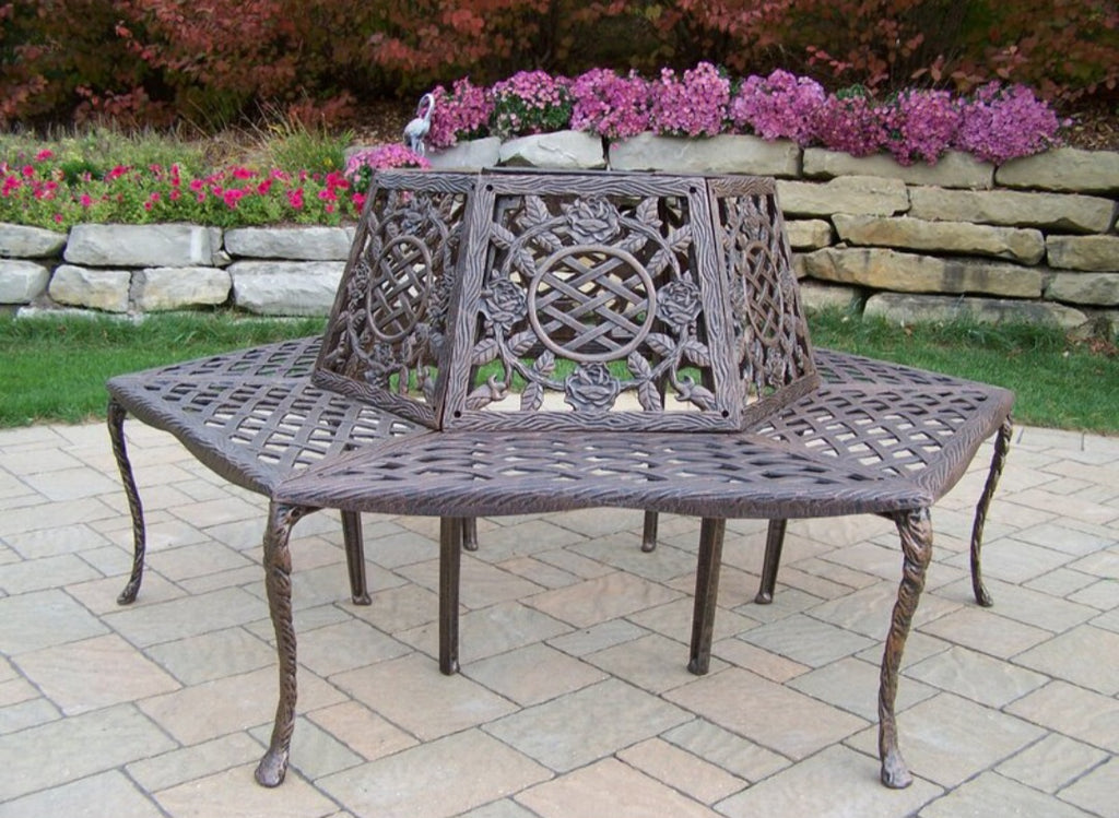 Metal Outdoor Metal Tree Bench Seats 5 New Durable Quality Outdoor Patio Floral Design Antique Bronze