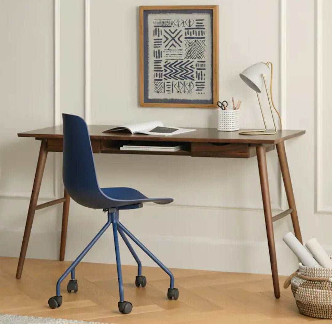 55" Wide 2 Drawer Work Desk Walnut Mid Century Modern New Wood Designe