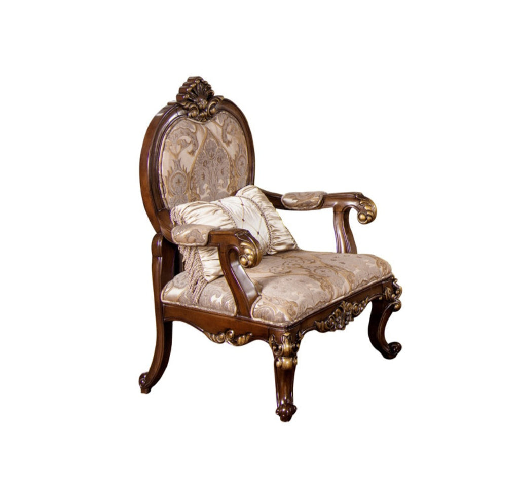 30" Wide Beautiful Ornate Detail Wood Chair Gold Accents With Pillow Quality Furniture Designer