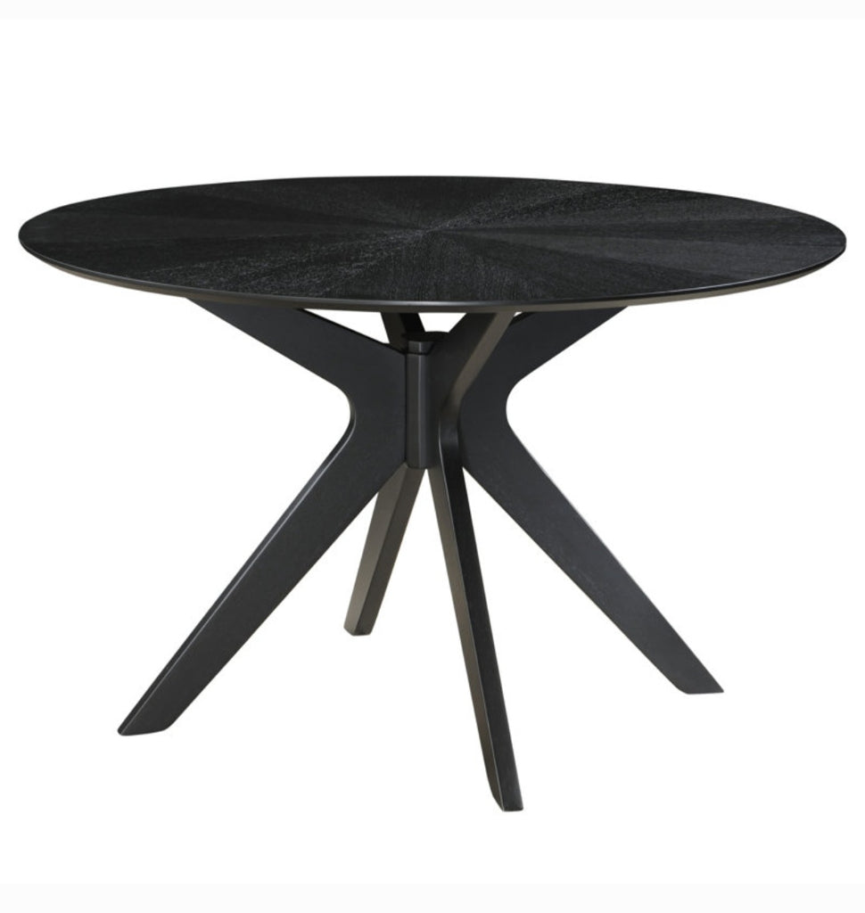 47" Round Pedestal Dining Table Mid Century Modern New Black Finish Starburst Design Solid and Durable