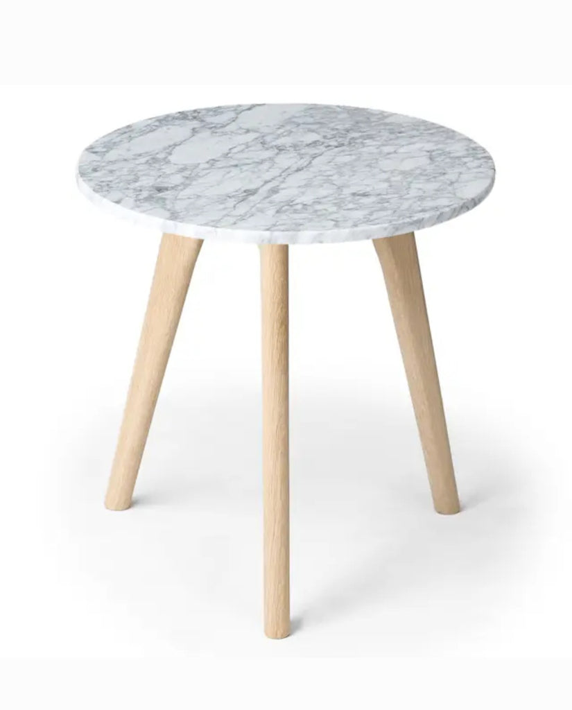 15.5" Round Accent Side Table Oak Genuine Carrara Marble New Wood Frame Quaity Furniture