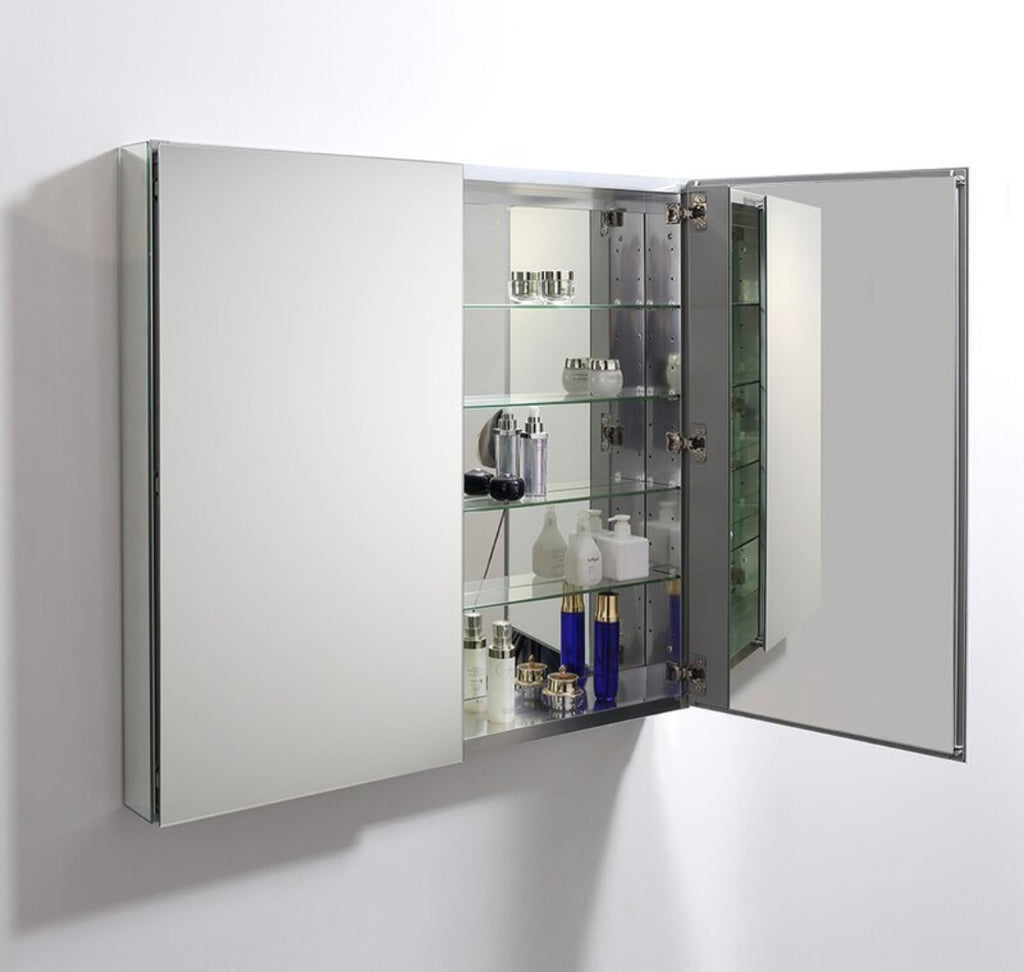 Fresca Aluminum Recessed / Surface Mount Frameless Medicine Cabinet Bathroom Mirror 2 Door 36" x 39.5 New