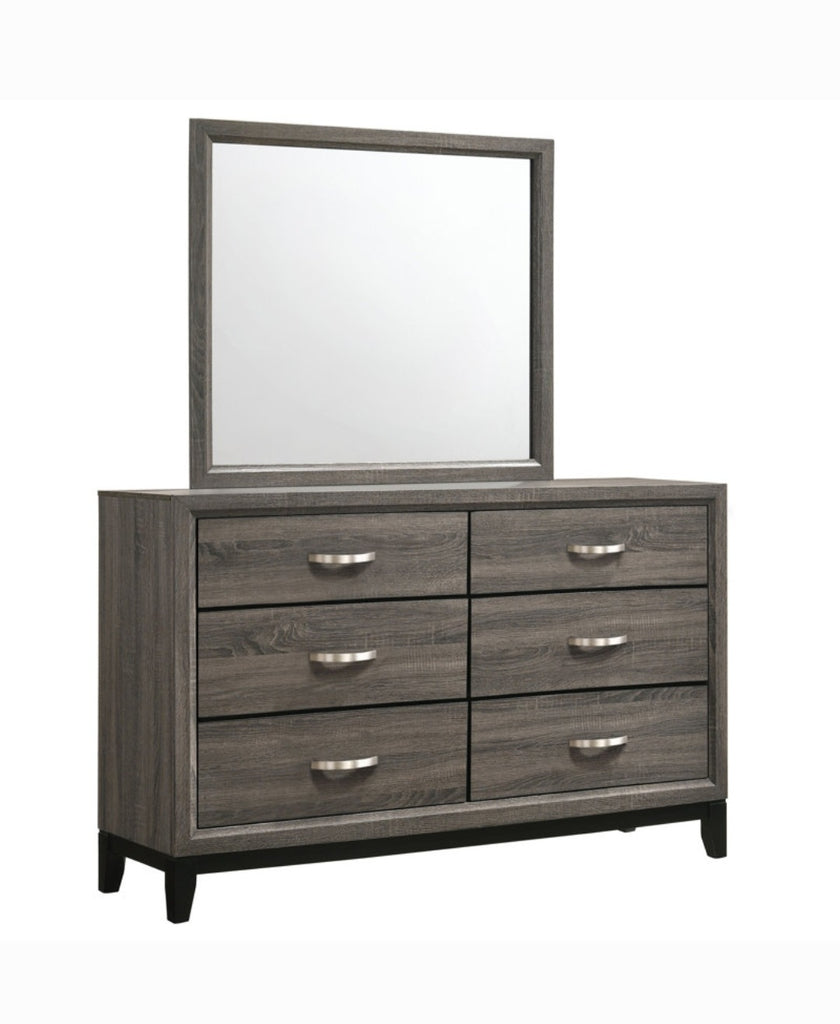 58" Wide 6 Drawer Double Dresser Chest New Distressed Rustic Weathered Grey Finish Ample Storage With Mirror