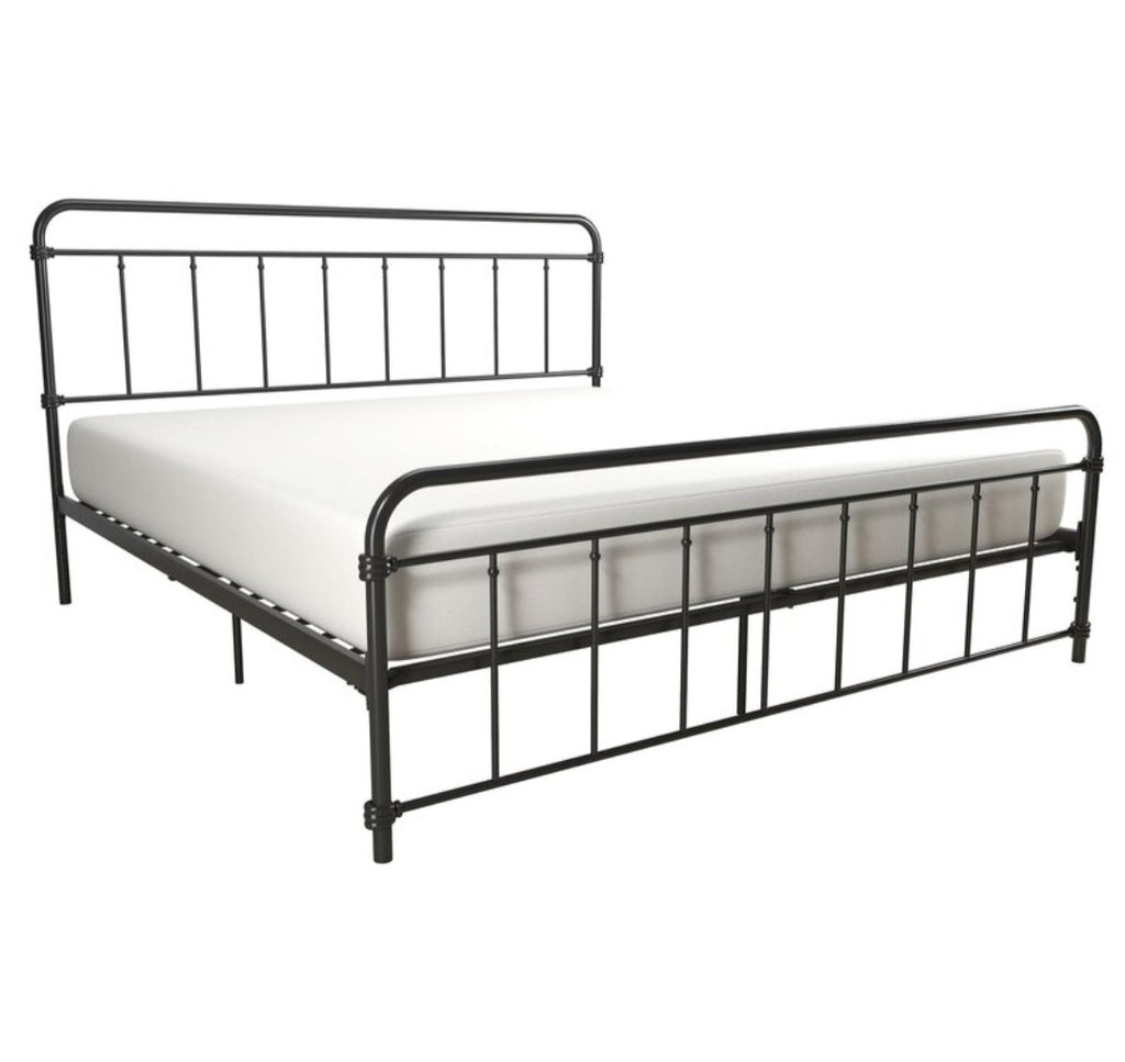 Spindle Metal King Platform Bed Frame With Underbed Storage Space New In Box Includes Headboard and Footboard Black Finish