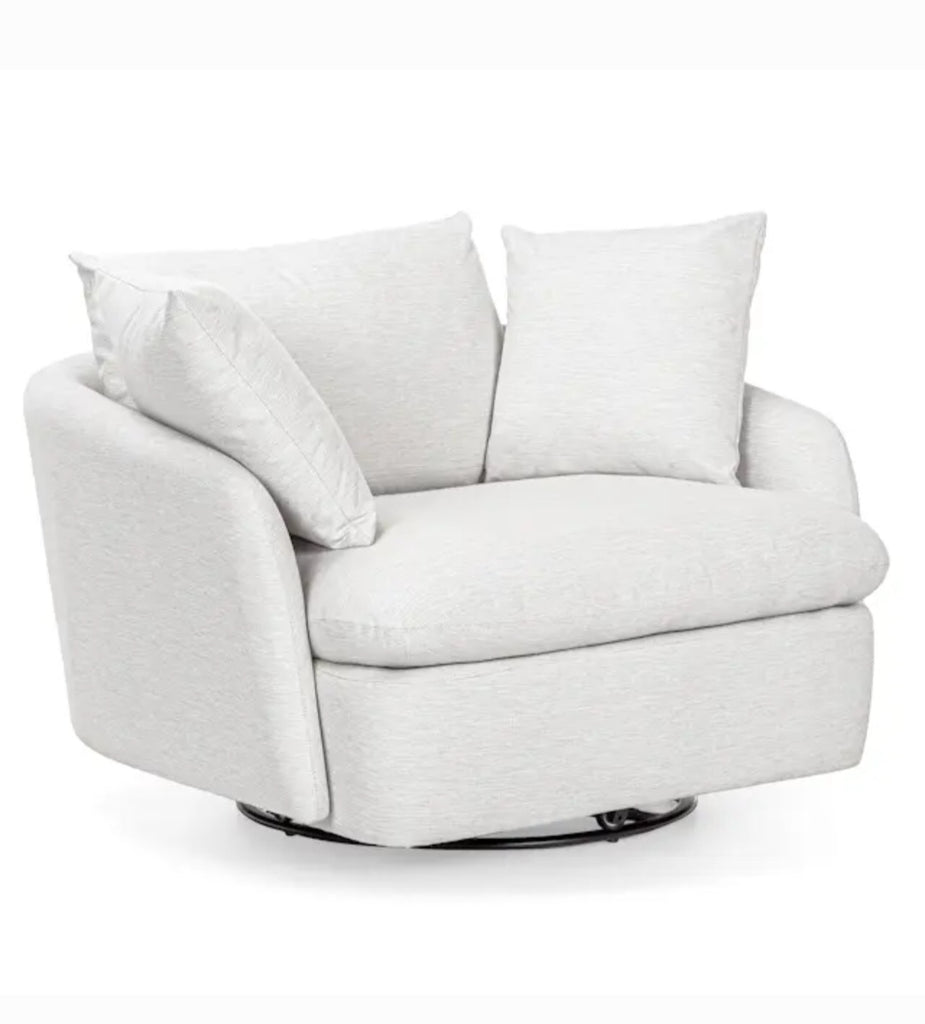 47" Grand Swivel Accent Lounge Chair Comfortable Silver Ivory Down Fill Designer Furniture