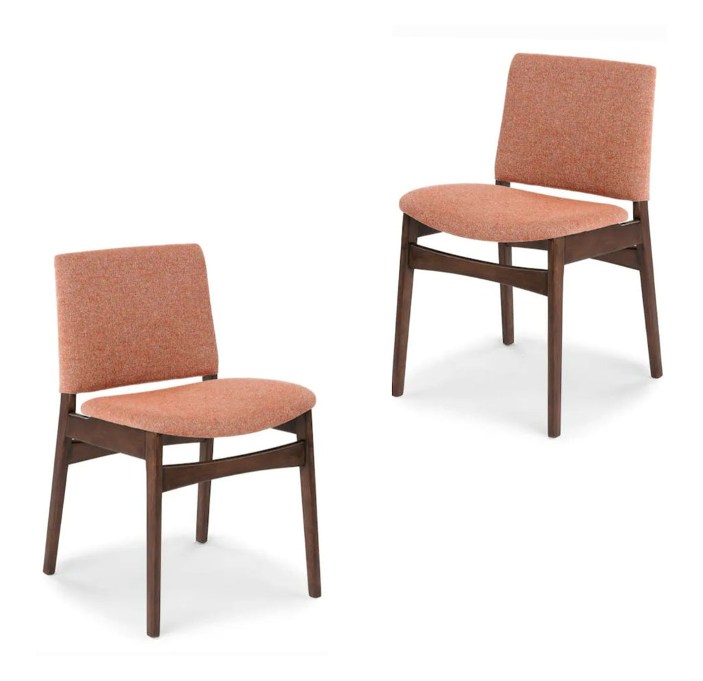 SET OF 2 Upholstered Dining Chair New Rosehip Orange and Walnut Mid Century Modern Designer Quality