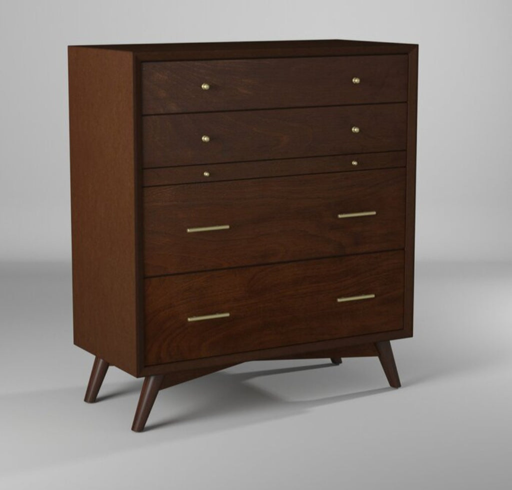 38" Wide 4 Drawer Dresser Chest Mahogany Wood Walnut Finish Mid Century Modern Quality New Ample Storage