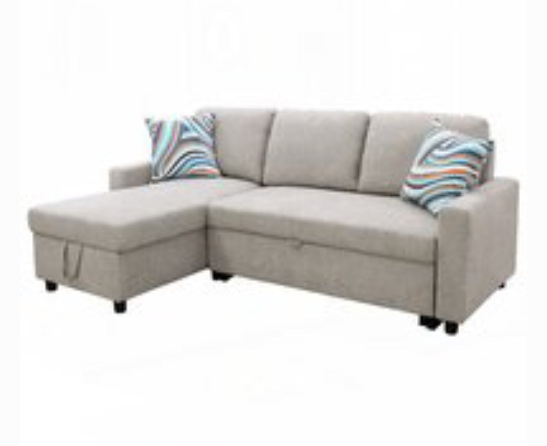 Reversible Sleeper Bed Sectional Sofa Grey Beige In Color New With Sto