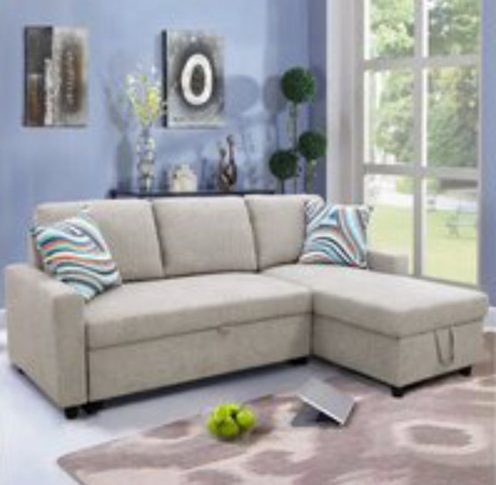 Reversible Sleeper Bed Sectional Sofa Grey Beige In Color New With Sto