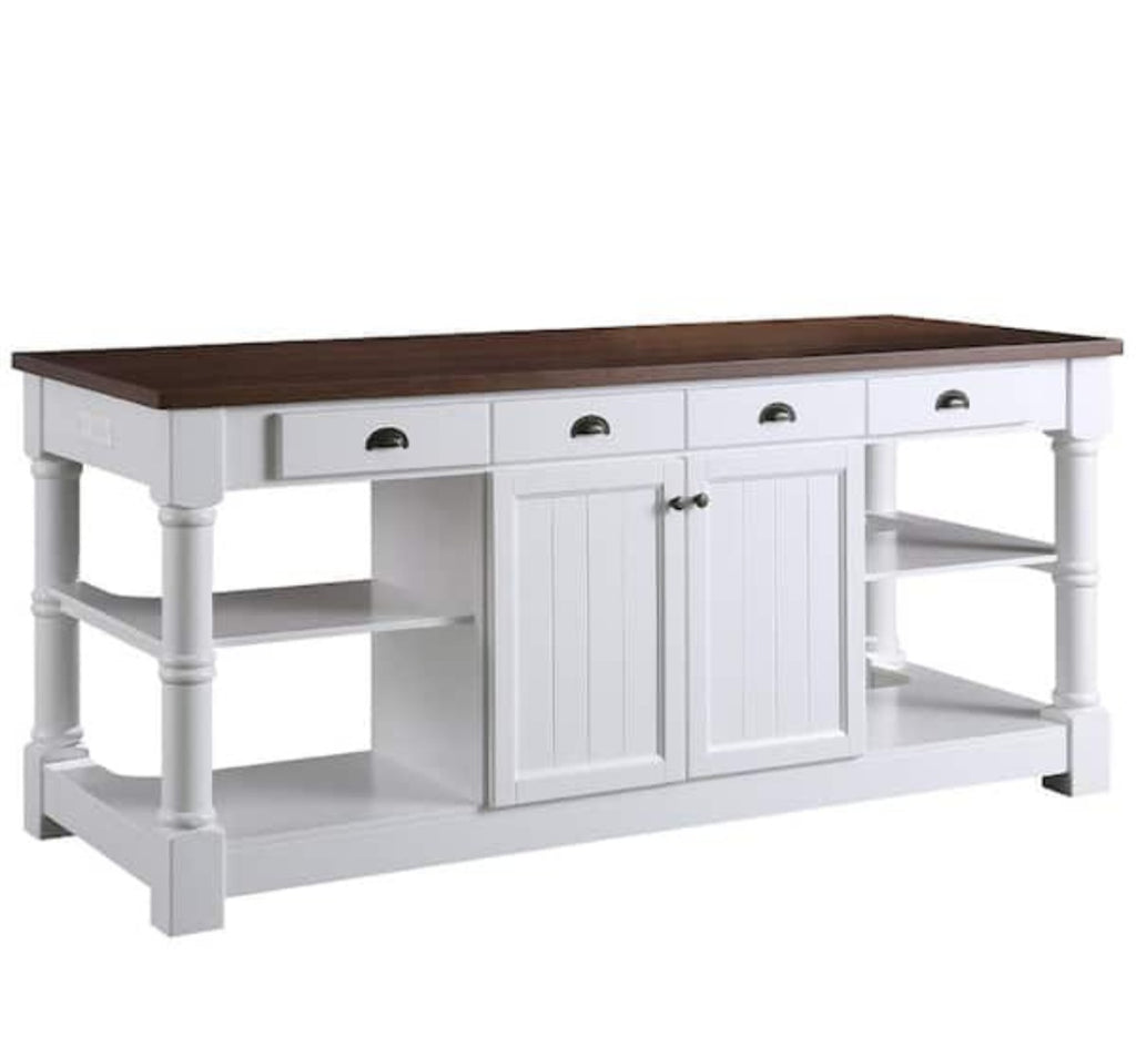 80" Farmhouse Kitchen Island With Drawer & Cabinet Storage Brand New White In Color Assemled