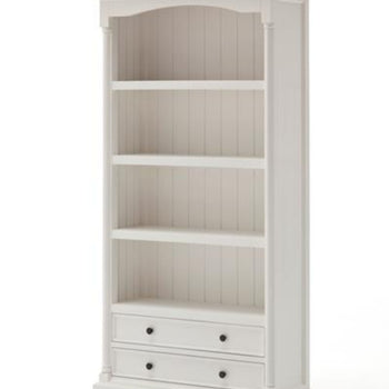Solid Mahogany Wood Standard Bookcase 2 Drawer White Ample Storage Display New Contemporary Assembled