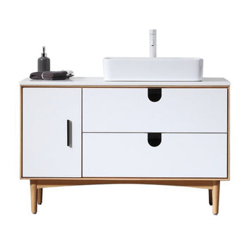 Mid Century Modern 47" Bathroom Vanity Single Vessel Sink Brand New Quartz Top Drawer Storage