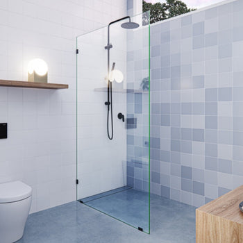 Glass Warehouse Frameless Fixed Glass Shower Panel Brand New In Box 49" x 78" Matte Black Accents
